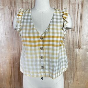 Madewell Yellow Plaid Ruffle Shoulder Top